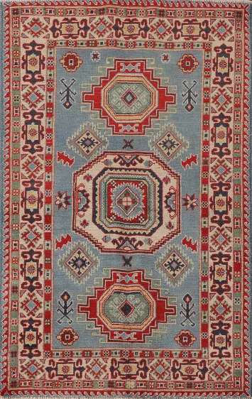 Light Blue Kazak Oriental Handmade Rug 3x5
