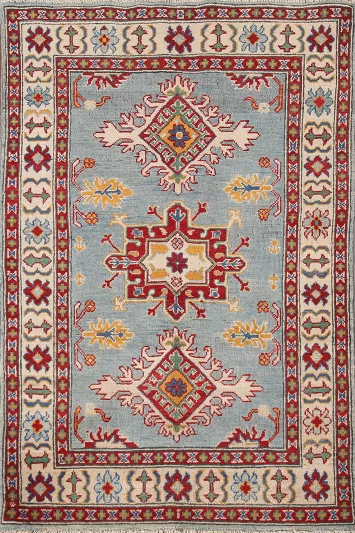 Light Blue Geometric Kazak Oriental Rug 3x5