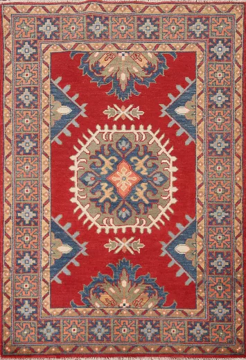 Red Geometric Kazak Oriental Rug 3x5