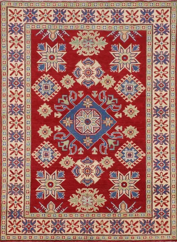 Red Geometric Kazak Oriental Rug 5x7