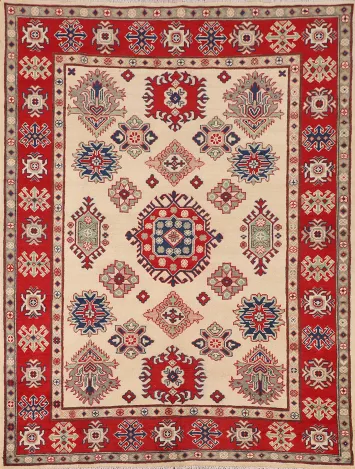 Geometric Kazak Oriental Wool Rug 5x7