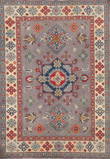 Gray Geometric Kazak Oriental Rug 5x7