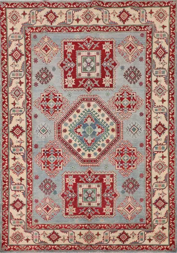 Light Blue Geometric Kazak Oriental Rug 5x7