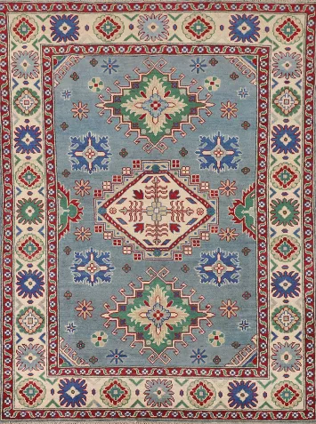 Light Blue Kazak Oriental Accent Rug 5x7