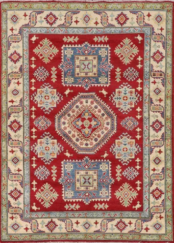 Handmade Red Wool Kazak Oriental Rug 5x7