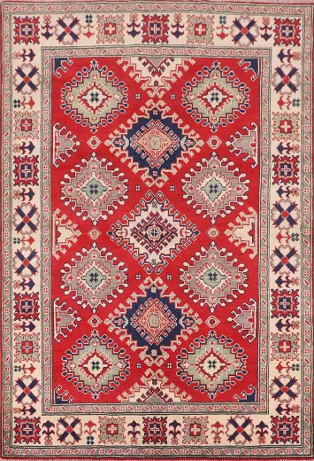 Geometric Red Wool Kazak Oriental Rug 5x7