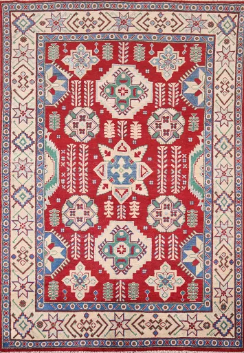 Handmade Wool Red Kazak Oriental Rug 5x7