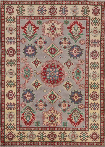 Gray Geometric Kazak Oriental Rug 5x7