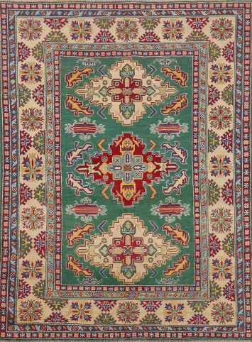 Green Geometric Kazak Oriental Rug 5x7