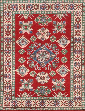 Handmade Red Wool Kazak Oriental Rug 5x7