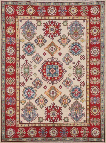 Geometric Ivory Kazak Oriental Rug 5x7