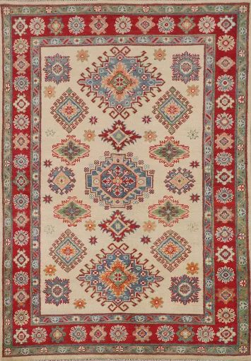 Geometric Kazak Oriental Accent Rug 4x6