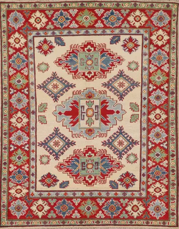 Geometric Wool Kazak Oriental Accent Rug 4x6