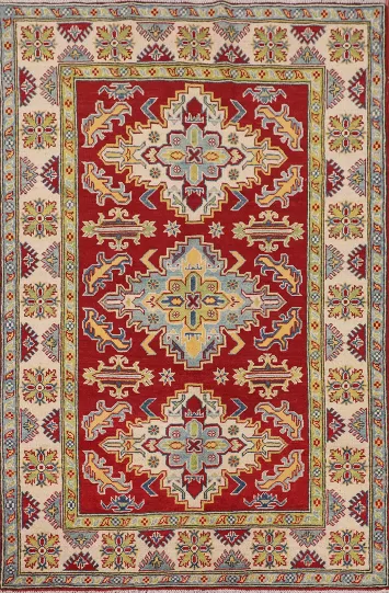 Handmade Red Wool Kazak Oriental Rug 4x6