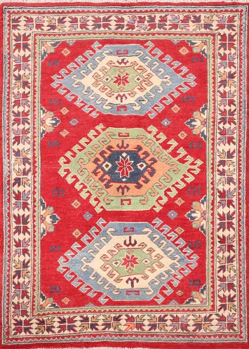 Geometric Wool Kazak Oriental Rug 3x5