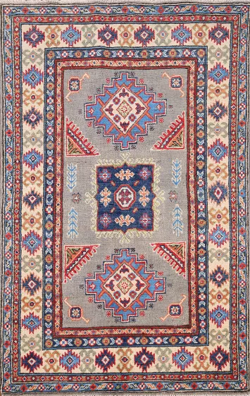 Geometric Wool Kazak Oriental Rug 3x5