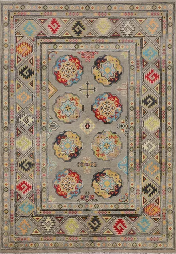 Geometric Wool Kazak Oriental Rug 4x6