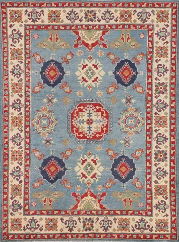 Geometric Blue Kazak Oriental Rug 5x7