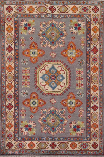 Gray Geometric Kazak Oriental Rug 5x7