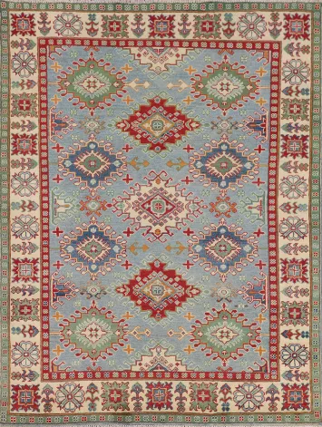 Light Blue Geometric Kazak Oriental Rug 5x7