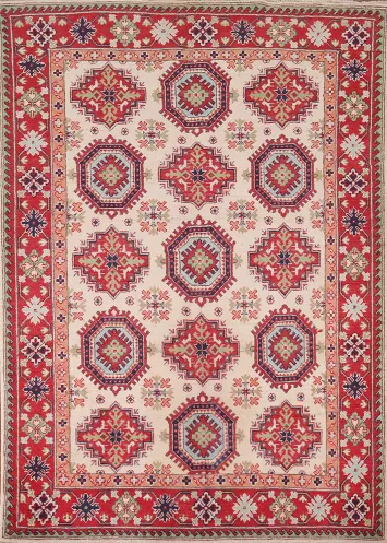 Ivory Wool Handmade Kazak Oriental Rug 5x7