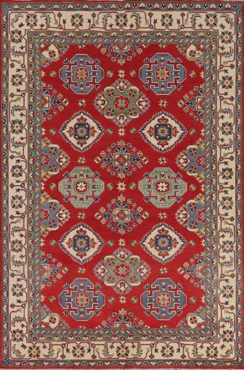 Geometric Red Kazak Oriental Area Rug 7x10