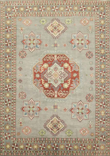 Gray Geometric Traditional Kazak Pakistani Area Rug 6x8 ft