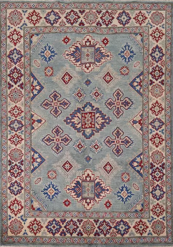 Light Blue Geometric Kazak Oriental Rug 5x7