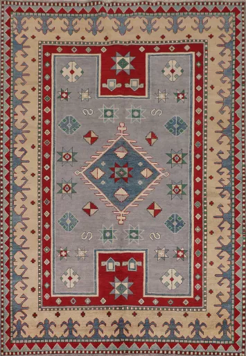 Gray Wool Kazak Oriental Area Rug 7x9