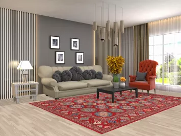 All-Over Red Wool Kazak Oriental Area Rug 7x10