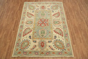 Paisley Pattern Green and Red Kazak Pakistani Rug with Traditional Motifs and Colors 6x8
