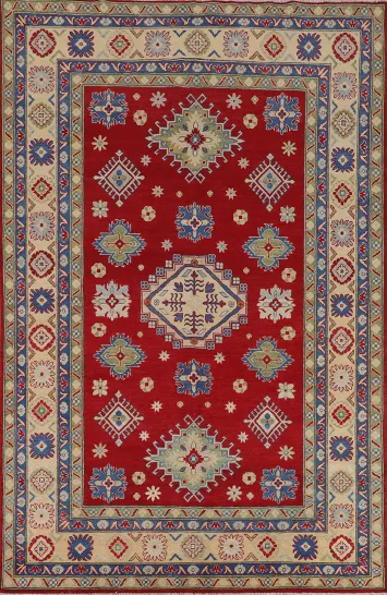 Geometric Red Kazak Oriental Area Rug 7x10