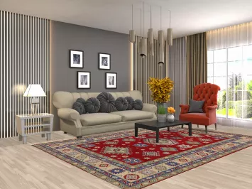 Geometric Red Kazak Oriental Area Rug 7x10