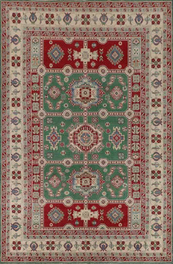 Green Wool Kazak Oriental Area Rug 7x10