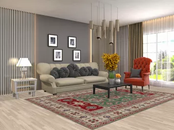 Green Wool Kazak Oriental Area Rug 7x10