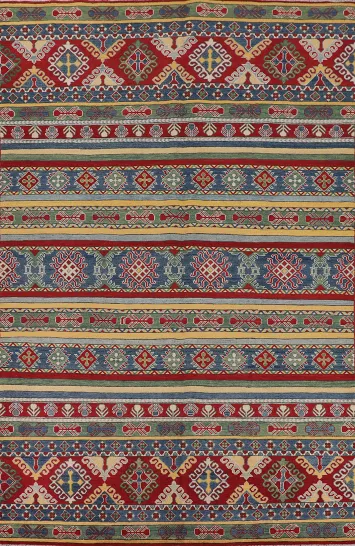 Striped Wool Kazak Oriental Area Rug 7x10