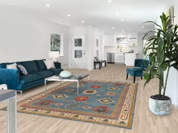 Blue Geometric Kazak Oriental Area Rug 7x10