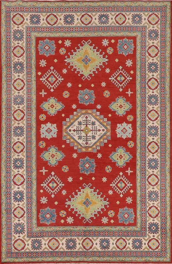 Geometric Red Kazak Oriental Area Rug 7x10