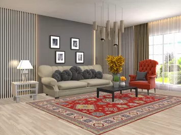 Geometric Red Kazak Oriental Area Rug 7x10