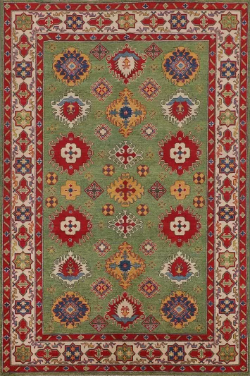 Handmade Green Kazak Oriental Area Rug 7x10