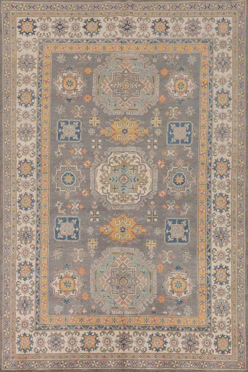 Gray Geometric Kazak Oriental Area Rug 7x10