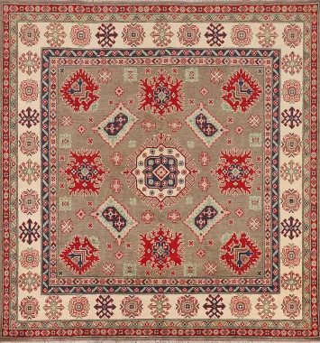Square Wool Geometric Kazak Oriental Rug 7x7