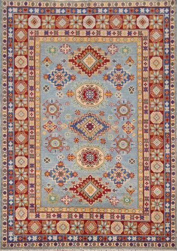 Handmade Light Blue Kazak Oriental Rug 5x7