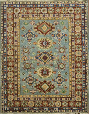 Handmade Light Blue Kazak Oriental Rug 5x7
