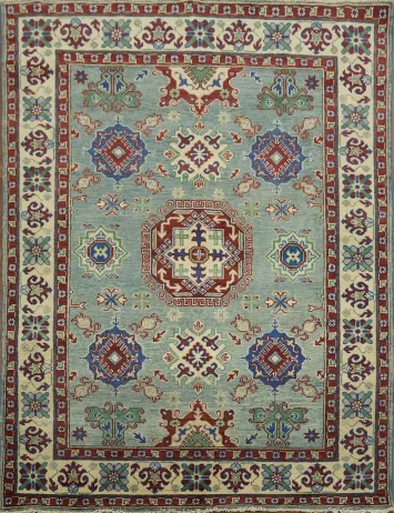 Blue Geometric Kazak Oriental Rug 5x7