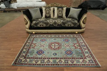 Blue Geometric Kazak Oriental Rug 5x7