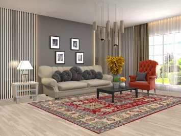 Red Geometric Kazak Oriental Area Rug 7x10