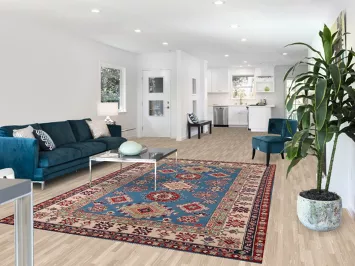 Blue Geometric Kazak Oriental Area Rug 7x10