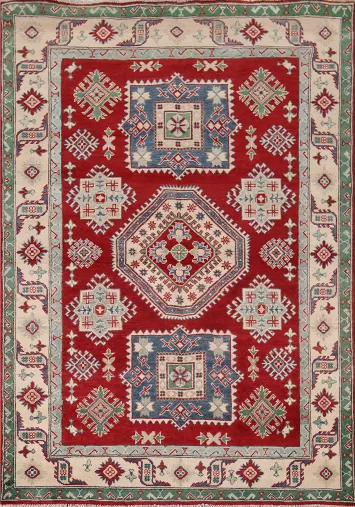 Geometric Red Kazak Oriental Rug 5x7