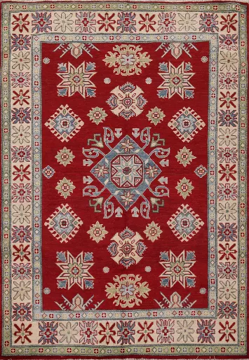 Red Geometric Kazak Oriental Rug 5x7